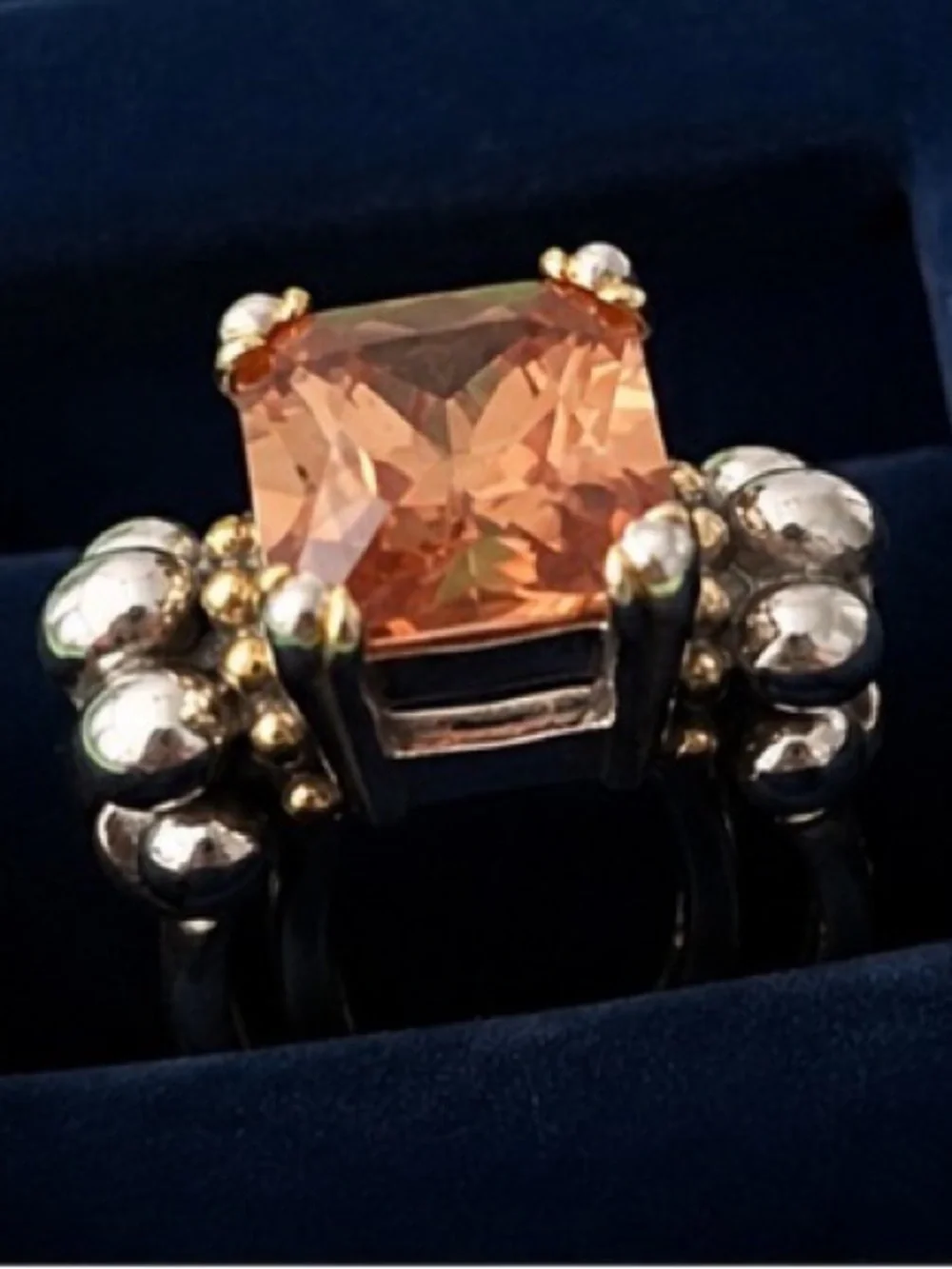 Elegant Square Peach Gemstone Ring in Mixed Metal